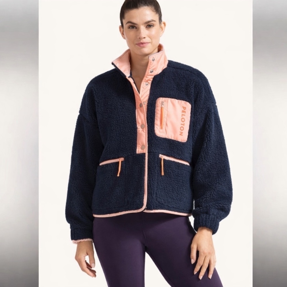 Peloton Gray/Coral Teddy Fleece Jacket Sz XXL cycling casual everyday Athletic